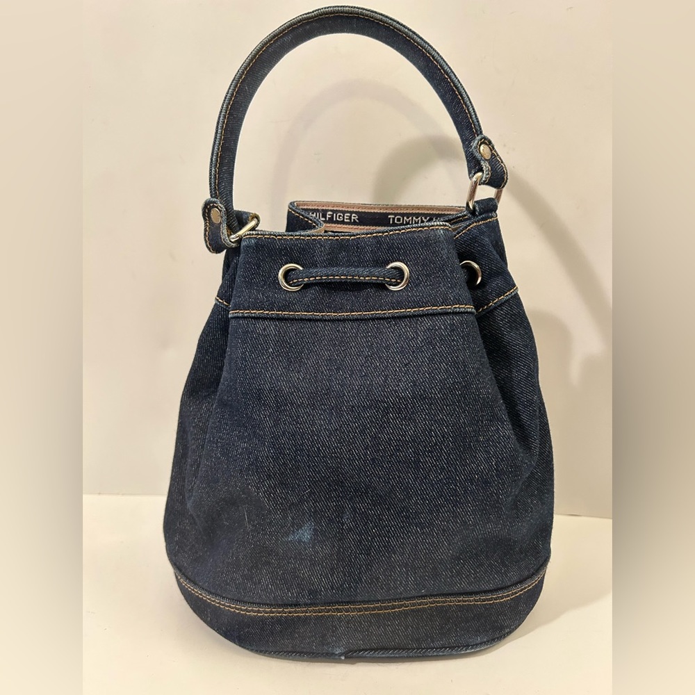 Tommy Hilfiger Vintage Denim Drawstring Cinch Bucket Bag - Picture 2 of 11